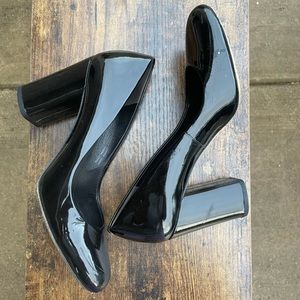 Patent Leather Block Heel Rounded Toe